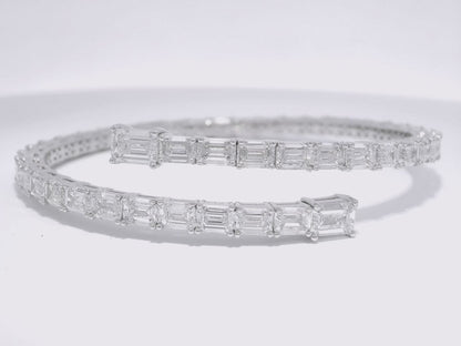 15.31CT Emerald Cut Lab Diamond Flexible Bangle 14K White Gold
