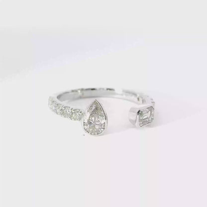 1.02CT Pear and Emerald Cut Diamond Ring 18K Gold