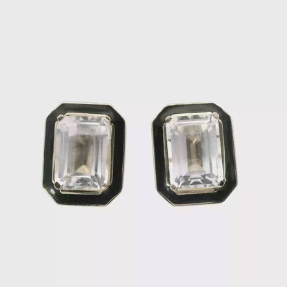 White Topaz Enamel 14k White Gold Earring
