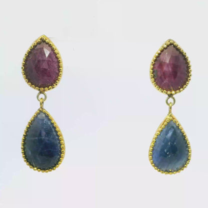 Pink and Blue Sapphire 14k Yellow Gold Earring