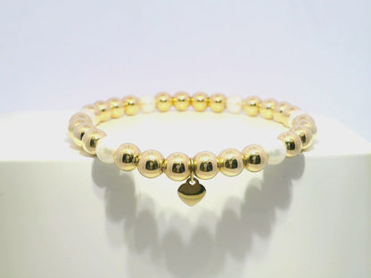 Plain Beaded with Perla 14k Yellow Gold Bangle