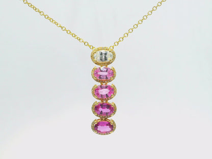0.16CT Diamond 3.04CT Pink Sapphire Pendant 14k Yellow Gold
