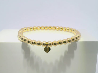 Plain Beaded 14k Yellow Gold Bangle