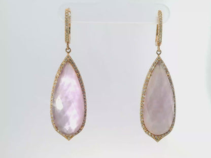 1.22CT Diamond with Lavender Moon Stone 14k Yellow Rose Gold Earring