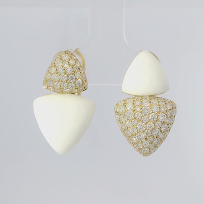 1.50CT Diamond Earring with White Agate 14k Yellow Gold