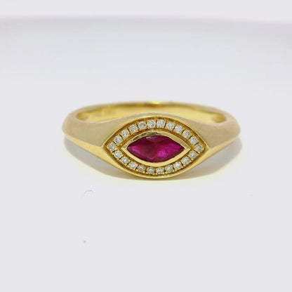 0.08CT Diamond & 0.25CT Ruby Ring 14k Yellow Gold