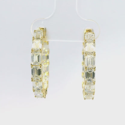 6.56CT Emerald Cut Lab Diamond Hoop Earring 14k Yellow Gold