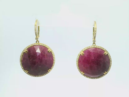 0.70CT Diamond with Ruby 14k Yellow Gold Earring