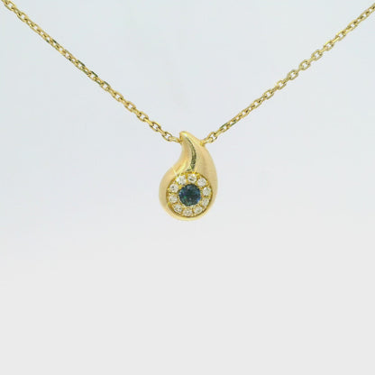0.2 CT Diamond Gold Pendant with Blue Sapphire 14k Gold