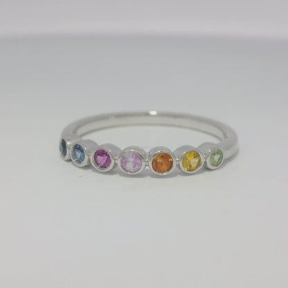 0.35CT Mixed Sapphire Ring 14K White Gold