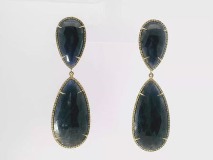 1.10CT Diamond with Blue Sapphire 14k Yellow Gold Earring