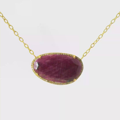 0.30CT Diamond with  Ruby 14k Yellow Gold Pendant