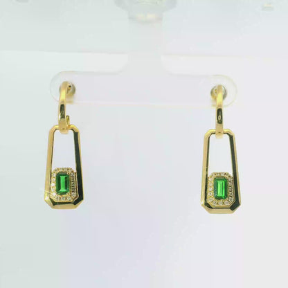0.13CT Diamond 0.75CT Green Sapphire 14k Yellow gold Earring