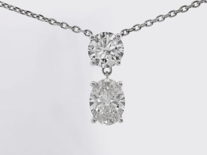 1.04CT Round 1.41CT Oval Lab Diamond Pendant 14k White Gold