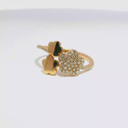 .24CT Diamond Three Headed Flower Ring 14K Gold