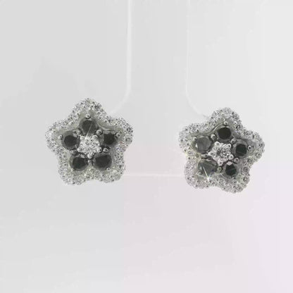 0.50CT Diamond 0.70CT Black Diamond  14k White Gold Earring