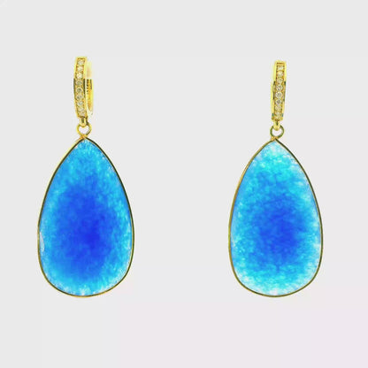 0.15CT Diamond with Blue Lapis  14k Yellow Gold Earring