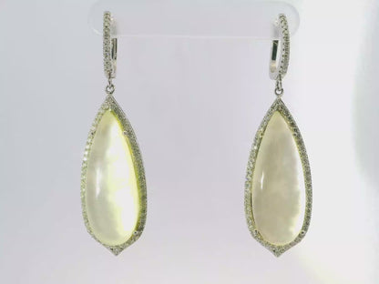 1.30CT Diamond with Cabochon White Moon Stone 14k White Gold Earring