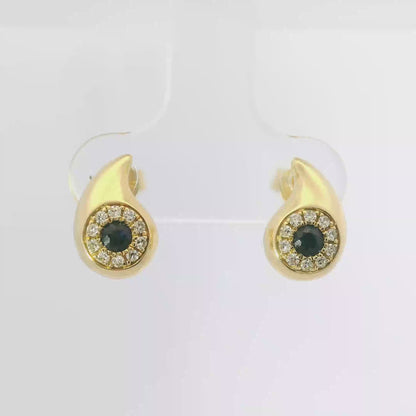 0.12CT Diamond 0.19CT Black Sapphire 14k Yellow Gold Earring