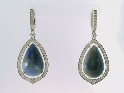 1.20CT Diamond with Blue Sapphire Stone 14k White Gold Earring