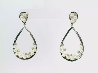 0.16CT Diamond  14k White Gold Pearl Earring