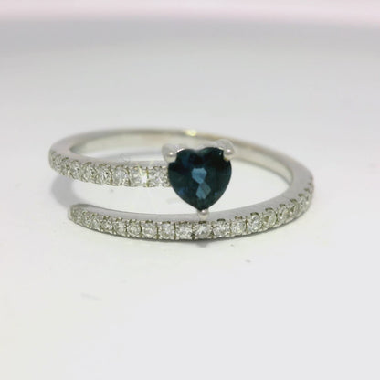 0.20CT Diamond and 0.36CT Blue Sapphire Ring 14K White Gold