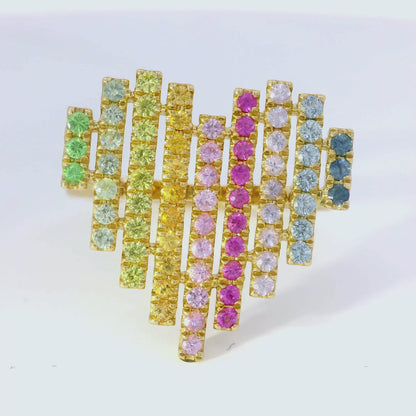 0.62CT Multi Sapphire Heart Shaped Ring 14K Yellow Gold
