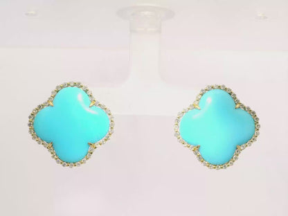 0.62CT Diamond with Turquoise 14k Yellow Gold Earring