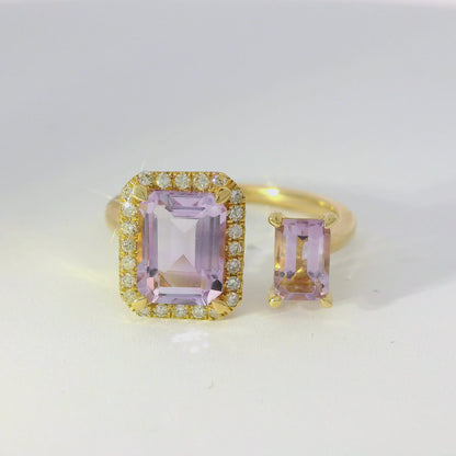 0.12CT Diamond and 2.02CT Light Purple Amethyst Ring 14K Yellow Gold