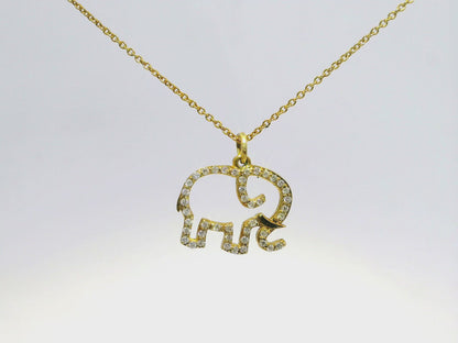 0.17CT Diamond Elephant Pendant 14k Yellow Gold