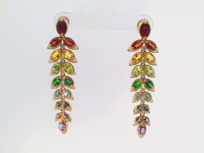 0.32CT Diamond 6.30CT Mixed Sapphire 14k Rose Gold Earring