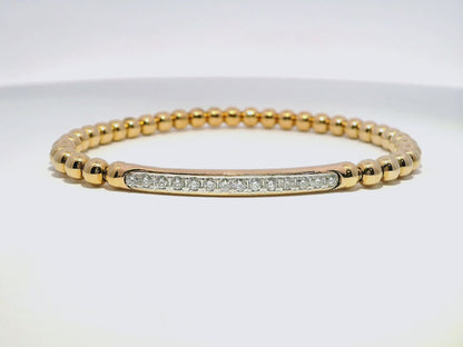 0.22CT Diamond ID Plain Beads Stretch Bangle 14k Rose Gold