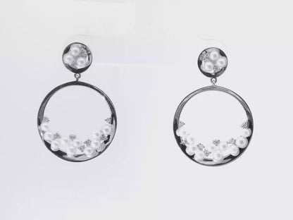 0.18CT Diamond  14k White Gold Pearl Earring