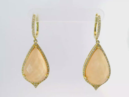 1.10CT Diamond with Faceted Pink Opal 14k Yellow Gold Earring