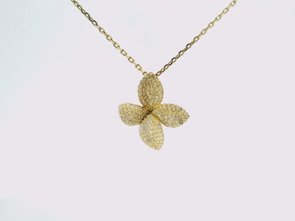 0.95CT Diamond Flower Pendant 14K Yellow Gold