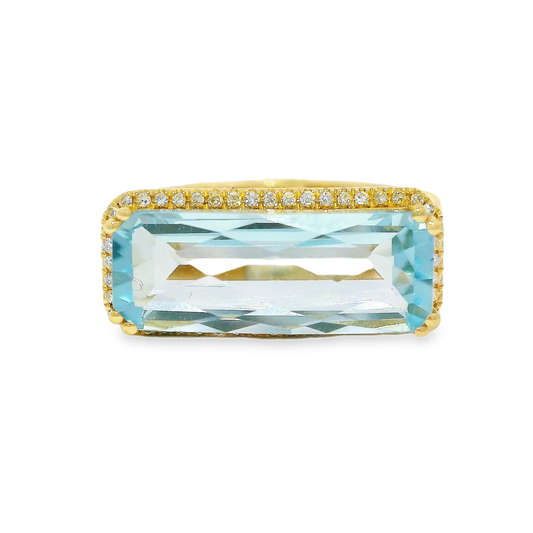 0.14CT Diamond and 4.40CT Light Blue Topaz Ring 14K Yellow Gold