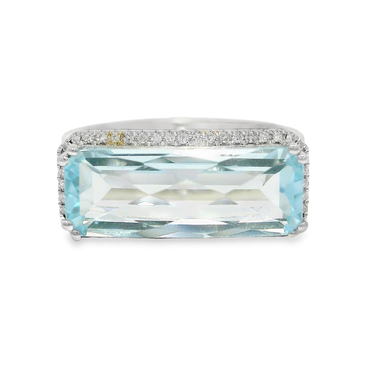 0.14CT Diamond and 4.40CT Light Blue Topaz Ring 14K White Gold