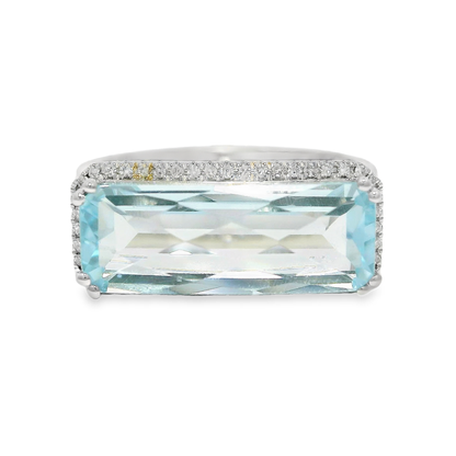 0.14CT Diamond and 4.40CT Light Blue Topaz Ring 14K White Gold