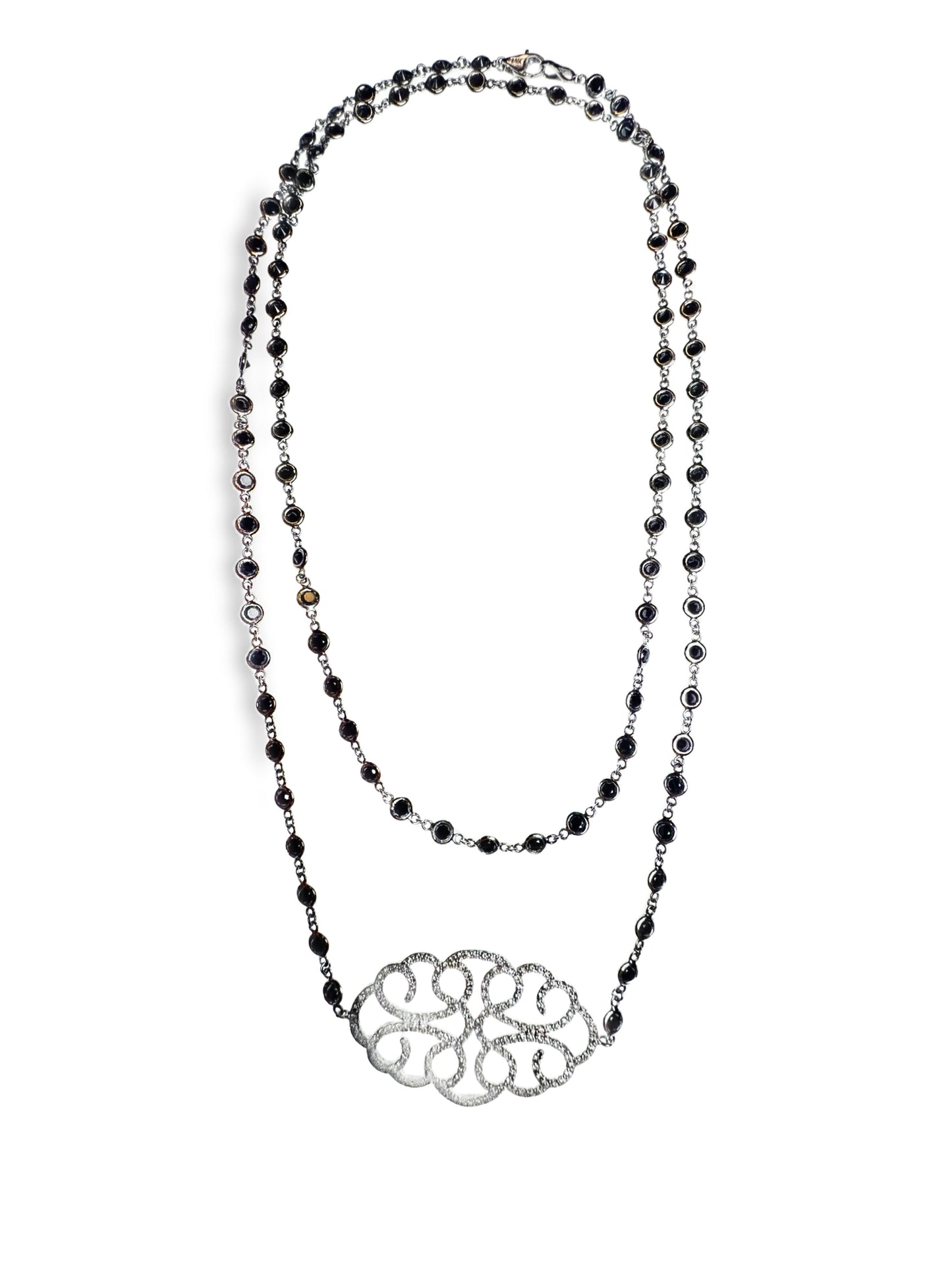 2.00CT Diamond 10.33CT Black Diamond Necklace 14k White Gold