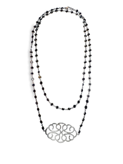 2.00CT Diamond 10.33CT Black Diamond Necklace 14k White Gold