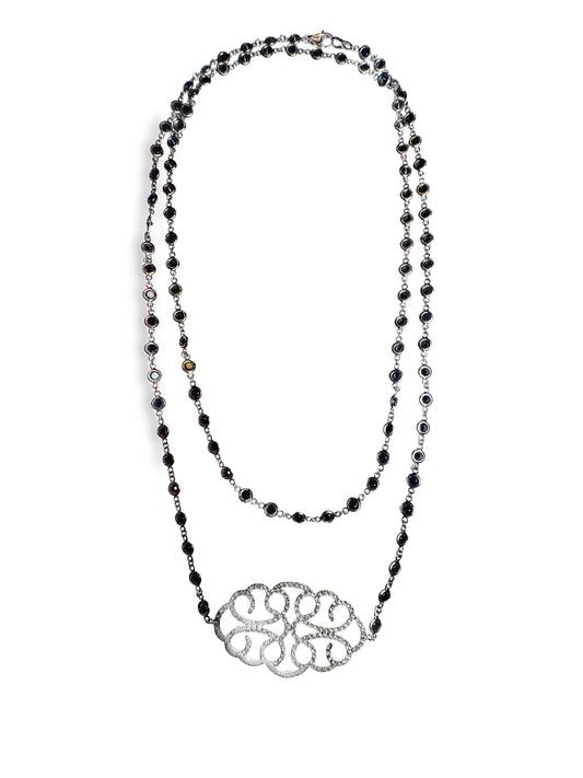 2.00CT Diamond 10.33CT Black Diamond Necklace 14k White Gold