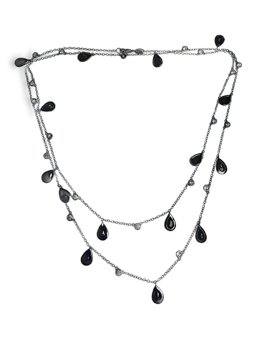 1.48CT Diamond 4.65CT Black Diamond Necklace 18k White Gold