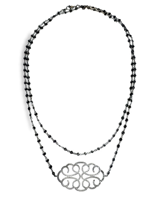 1.93CT Diamond 5.11CT Black Diamond Necklace 14k White Gold